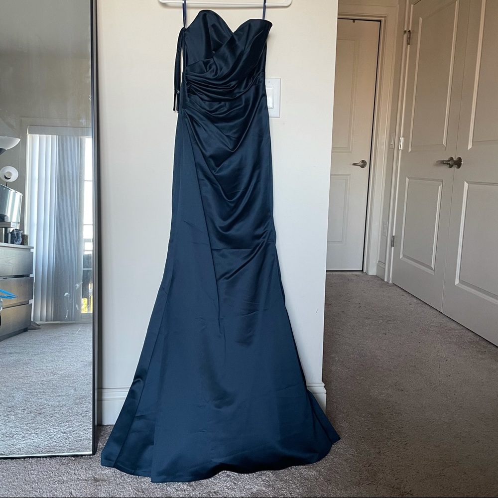 Navy Blue Strapless Formal Evening Mermaid Dress